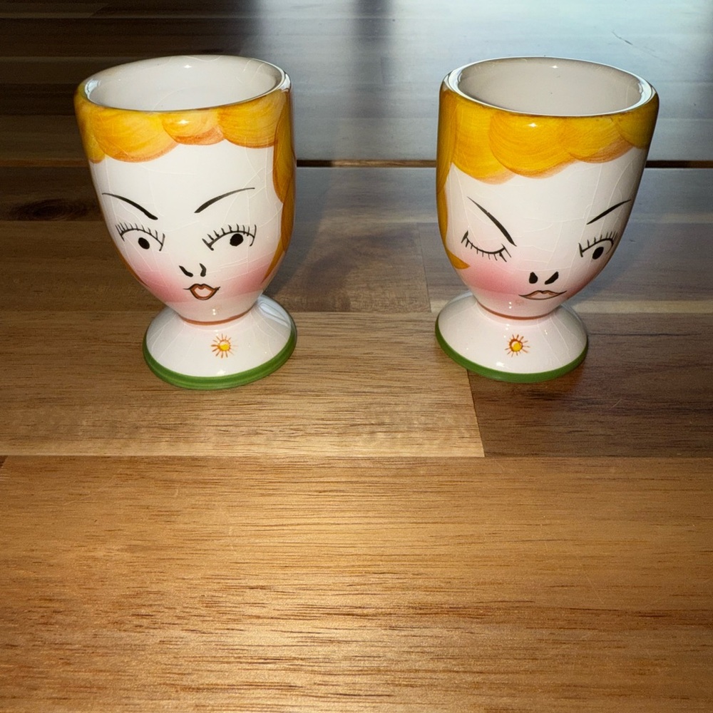 Vintage ladys face egg cups